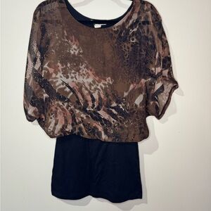 Women's Dress with Printed Dolman Sleeve Top - Brown/Black